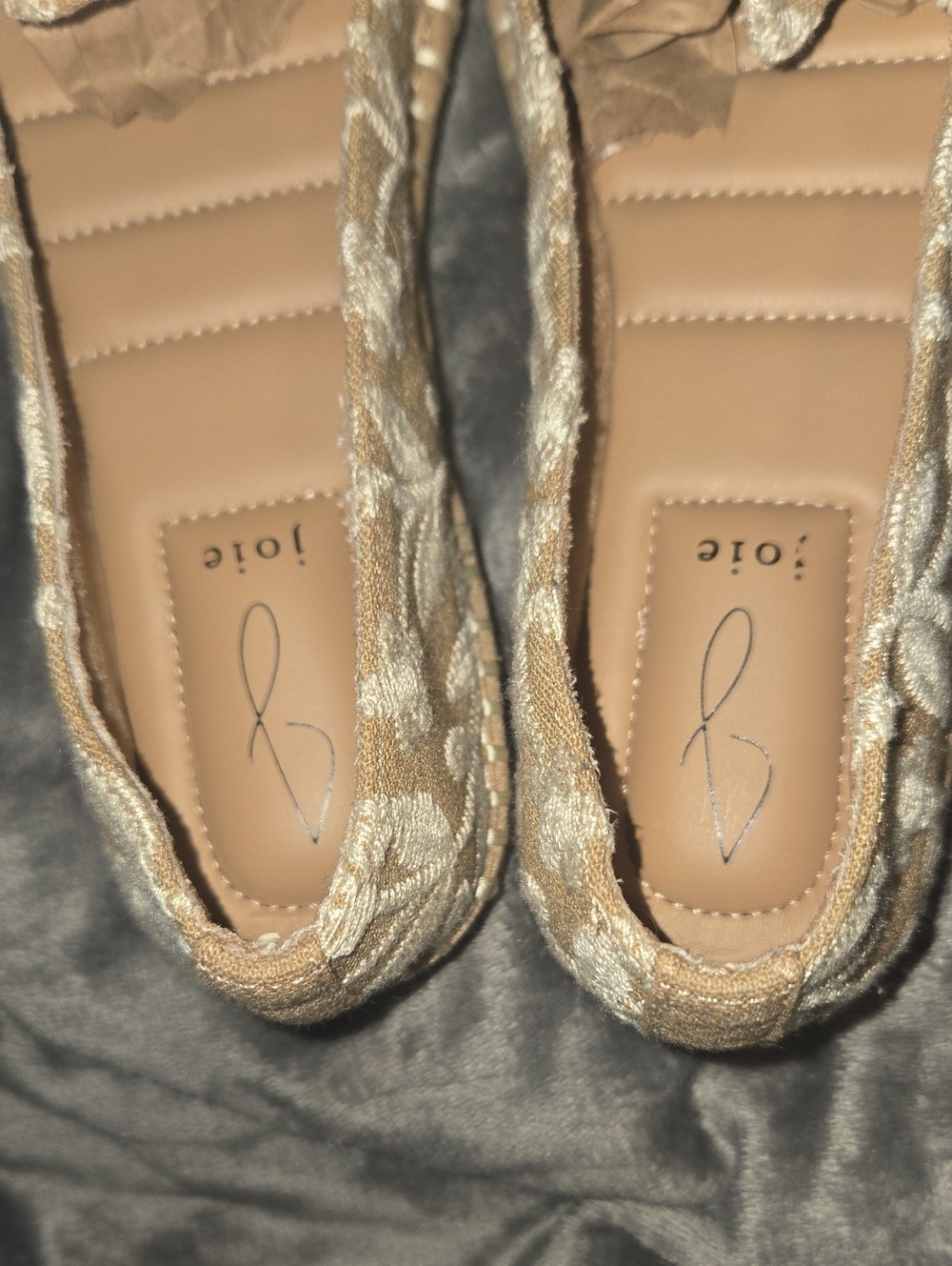 JOIE-"Cara"Boho Tan Cream Espadrilles Floral Embroidery Low Platform-Size 8 - Picture 8 of 13